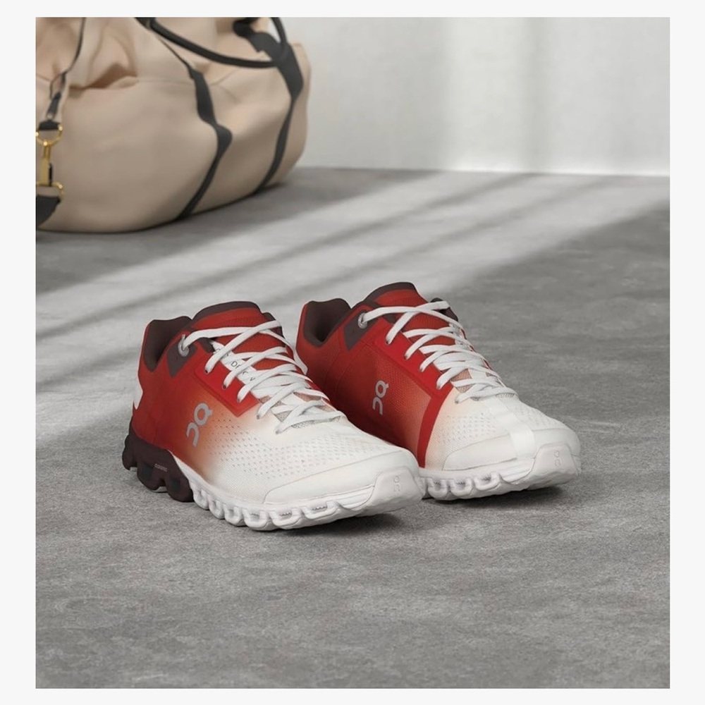 On Running Gradient Red and White Shoes